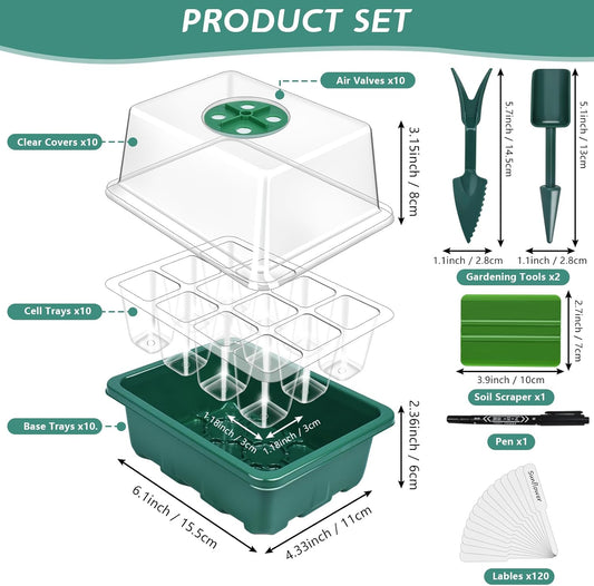 Artcome 10-Pack Seed Starter Tray, 12 Cells Each with Push-Up Ejector - Seed Starter Kit for Rapid Growth and Healthy Seedlings at Home - 120 Cells in Total