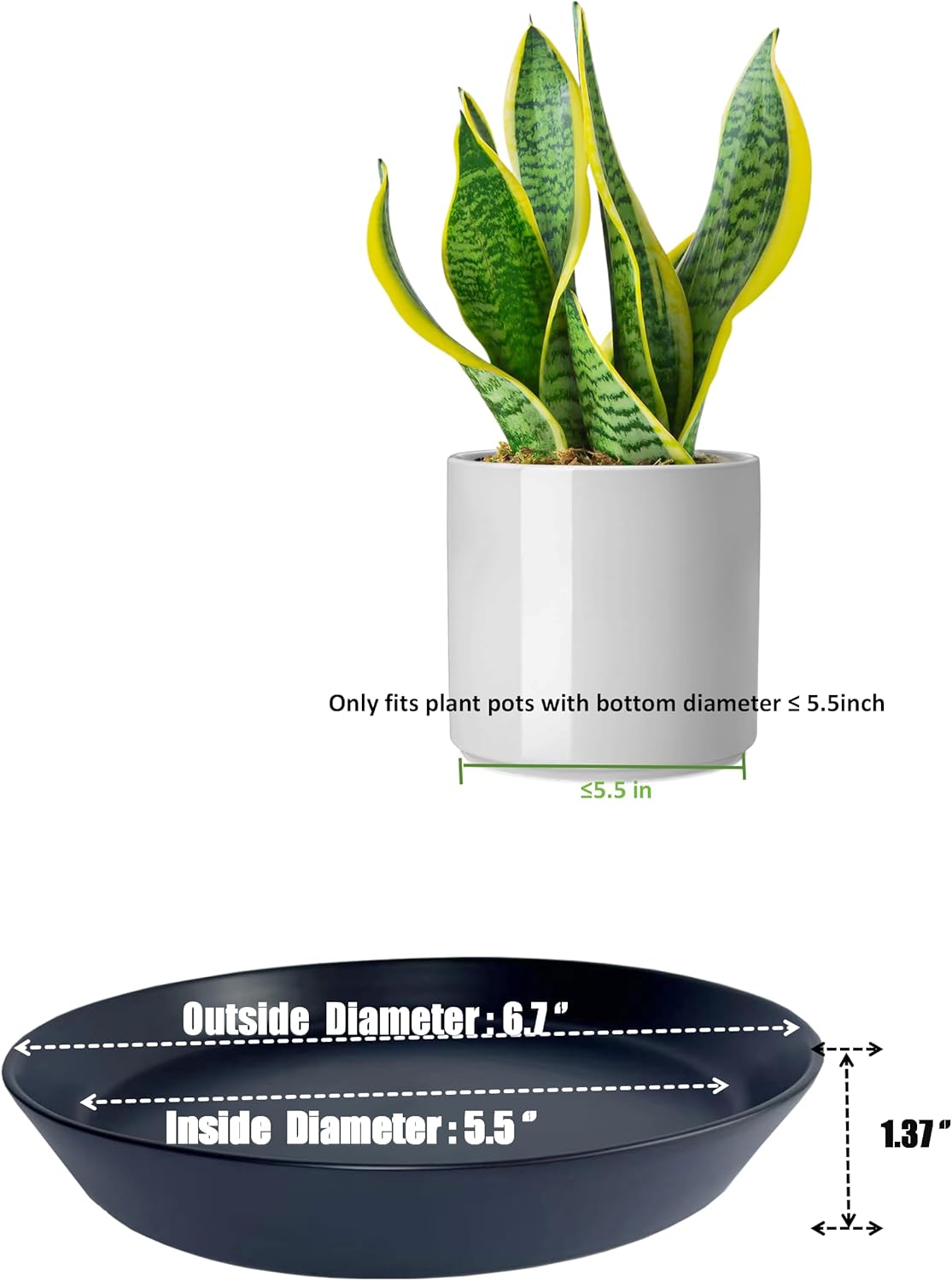 Plant Saucer Tray of 2 Pack 6 Inch, 7 inch (6.7 Inch) Plant Saucer Tray, Heavy Duty Glazed Ceramic Plant Saucers for Indoors & Outdoor, Flower Plant Water Trays for Pots Planter