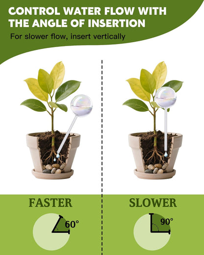 ZhenD Iridescent Self-Watering Plant Globes, Glass Self Watering Planter Insert for Indoor and Outdoor, Automatic Plant Waterer, Hand-Blown Premium Glass – 2 Pack