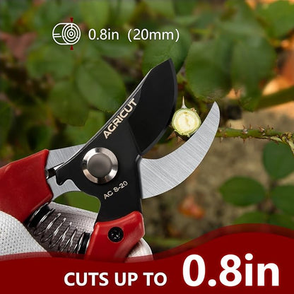 AGRICUT Bypass Pruning Shears Gardening - 4/5 Inch Cut Capacity Garden Scissors with High Carbon Steel Blade Nylon Handle Hand Clippers Red