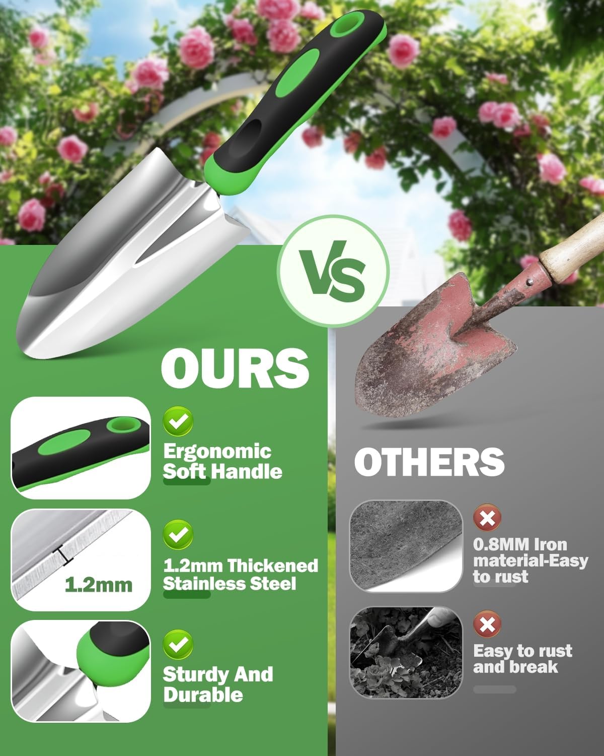 Garden Tools Set, 8 in 1 Heavy Duty Garden Tools Kit, Stainless Steel Ergonomic Gardening Hand Tool with Upgraded Bag, Gardening Supplies Gift for Women, Kid, Organizer