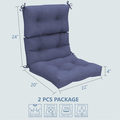 LVTXIII Patio Tufted High Back Seat Cushion Set of 2 Outdoor Rocking Chair Cushions, Replacement Adirondack Chair Cushion with Ties for Garden Balcony Chairs Use, 44” L x 22” W, Navy Textured