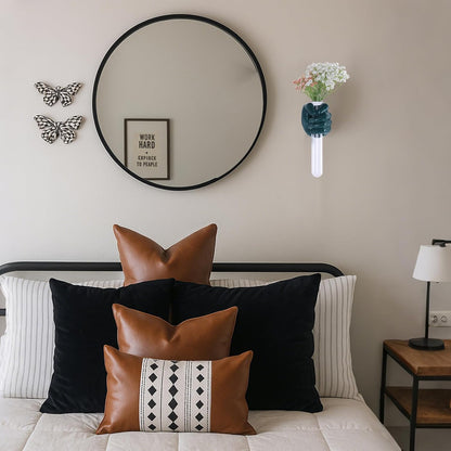 Green Wall Sculptures, Hand Vases Home Decor, Wall Mount Art Sculpture, Unique Wall Art Statue, Funky Flower Vase Decorations, Modern Eclectic Hanging Decor,Glass Test Tube Vase