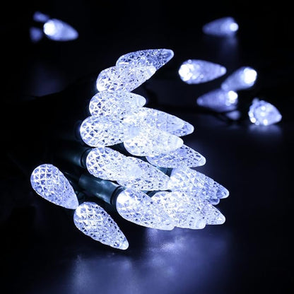 Brizled Upgrade Faceted C5 LED String Lights, 33ft 100 LED Christmas String Lights, 120V UL Certified Clear Xmas Light Set for Indoor & Outdoor Decoration, Patio, Garden, Party and Holiday, Cool White