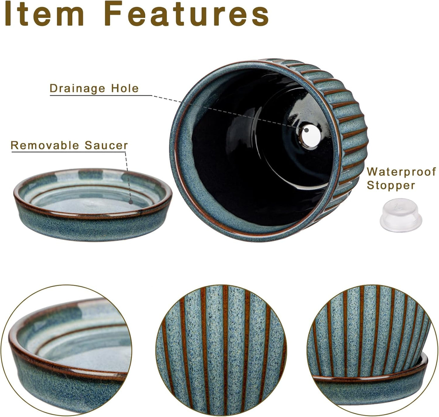 Oairse Ceramic Pots for Indoor Plants, 4.9 +5.7 inch Pots for Plants Set of 2 Marble Blue Plant Pots with Drainage Holes and Saucers Texture Ceramic Planters Indoor Outdoor Flower Pots for Succulent