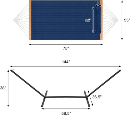 Two Person Hammock with Stand Heavy Duty, Outdoor Patio Hammock with Portable Steel Stand, Large Double Hammocks,480lbs Capacity.(Dark Blue)