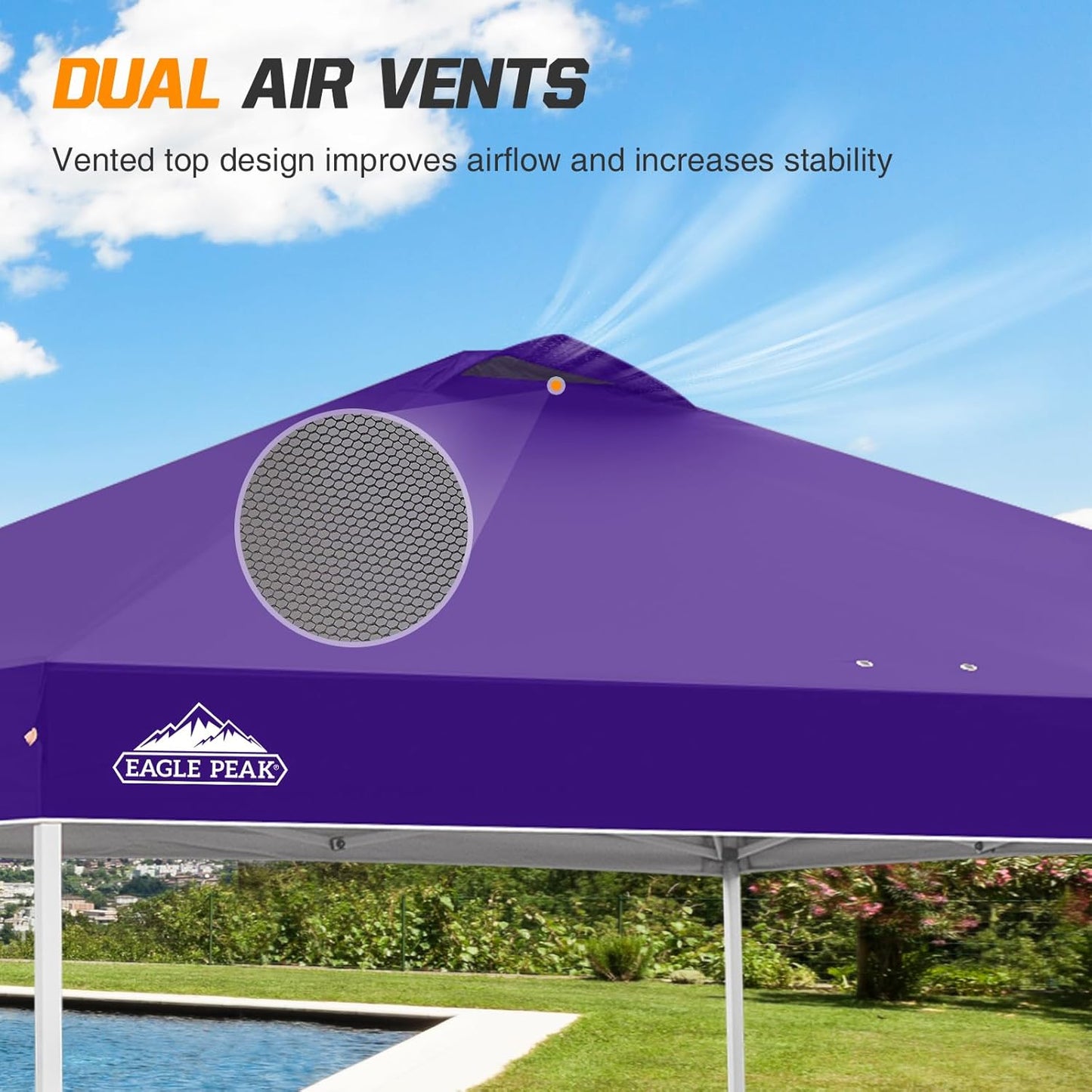 EAGLE PEAK Pop Up Canopy Tent with Wheeled Carry Bag, 8 Stakes, 4 Ropes, 4 Weight Bags, Easy Set Up Tent Canopy, 10x10 ft, 100sqft of Shade, Purple