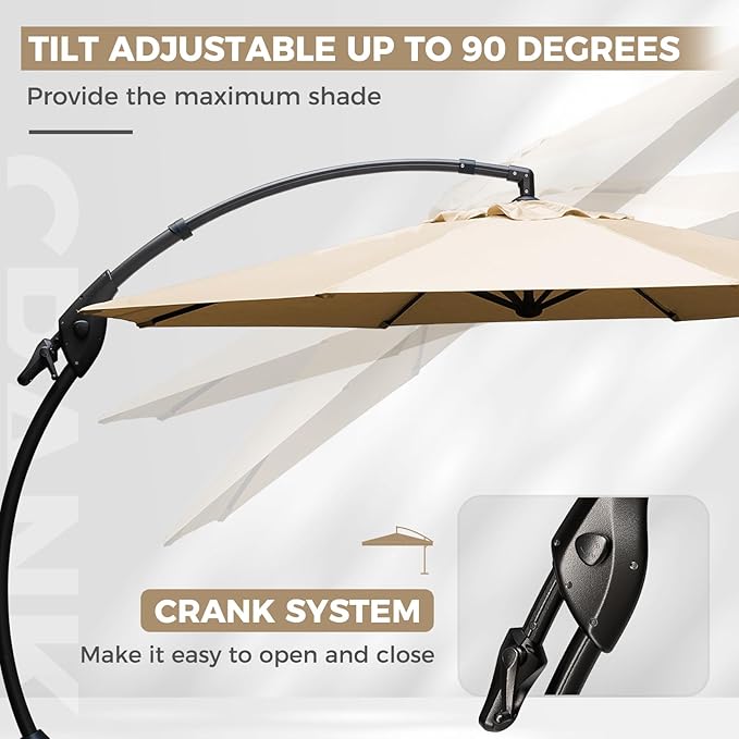 Grand patio 12 FT Sunbrella Outdoor Cantilever Umbrella with Base Patio Large Aluminum Offset Umbrella for Deck Yard (Flax-SUNBRELLA, 12 FT)