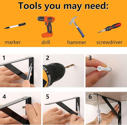 Heavy Duty Shelf Brackets, 8 in X 5 in Wall Mount L Steel Bracket for Floating Shelf, Black, 4 Pack