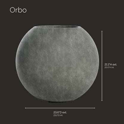 Orbo Globe Sphere Planter – Grey Stone Finish – Fiberglass Indoor/Outdoor and Weather-Resistant Round Planter (23.6" D x 21.1" H Exterior, 23.2" D x 20.5" H Interior)