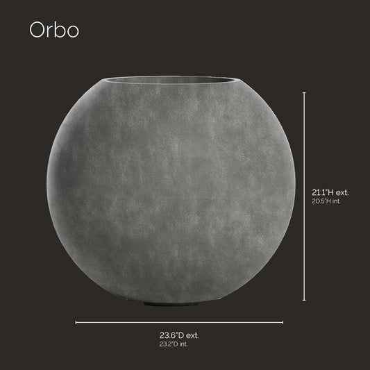 Orbo Globe Sphere Planter – Grey Stone Finish – Fiberglass Indoor/Outdoor and Weather-Resistant Round Planter (23.6" D x 21.1" H Exterior, 23.2" D x 20.5" H Interior)