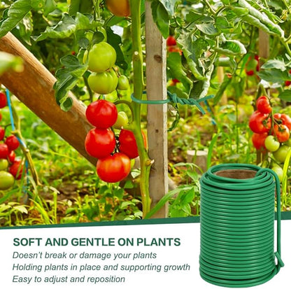 Tenn Well Garden Wire, 66 Feet 3.5mm Soft Rubber Coated Plant Ties, Green Gardening Twist Ties for Climbing Plants, Tomatoes, Vegetables, Climbing Roses