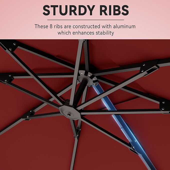 9' X 12' Cantilever Patio Umbrella 360°Rotation Rectangular Outdoor Large Offset Umbrellas Heavy Duty Windproof for Garden Deck Pool Backyard, Red