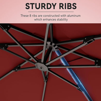 9' X 12' Cantilever Patio Umbrella with Base Included 360°Rotation Rectangular Outdoor Large Offset Umbrellas Heavy Duty Windproof for Garden Deck Pool, Red