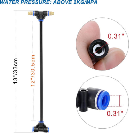 Mornajina 3Packs 2 Way Brass Misting Nozzles Tee with 12inch Built in Hose for Outdoor Cooling System, Adjustable 360° Rotation, Water Mister Nozzles Thread Sprayer 0.043" (1.1 mm)