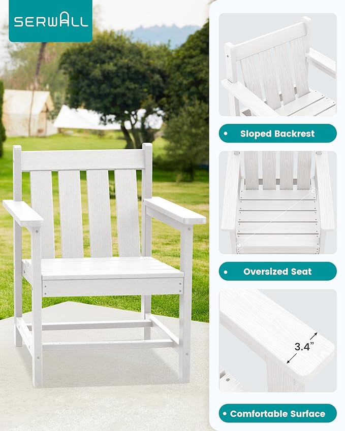 SEWRWALL Patio Furniture Set, HDPE Material All Weather Use Adirondack Chair Set with Side Table for Balcony, Porch, Garden, Backyard- White