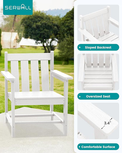SEWRWALL Patio Furniture Set, HDPE Material All Weather Use Adirondack Chair Set with Side Table for Balcony, Porch, Garden, Backyard- White