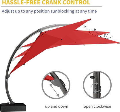 Kingdura 11ft Cantilever Patio Umbrella with Base Included, Large Round Offset Outdoor Pool Umbrella, 360° Rotation & Infinite Tilt, Heavy Duty Aluminum Frame for Deck Backyard, Red