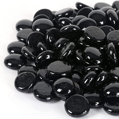 11LB Fire Glass Beads Flat Glass Marbles for Outdoor Fire Pit and Fireplace, Glass Gemstones for Vase Filler, Aquariums, Hydroponics Plants, Home Decor and Christmas DIY Craft, Black