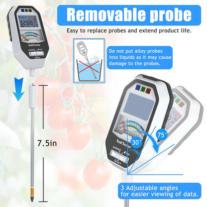 Soil Moisture Meter, 7-in-1 Soil PH Tester/Soil Moisture/Fertility with Removable Probe, LCD Display Air Temp/Air Humidity/Sunlight Intensity/BGR Spectral for Plants Garden, Lawn,Indoor Outdoor Plants