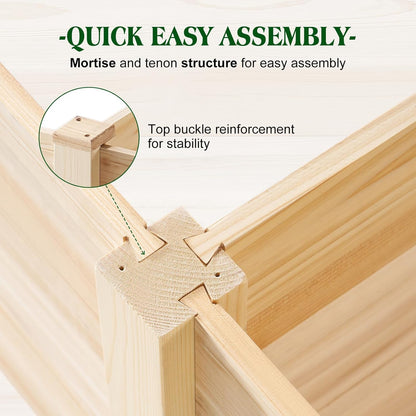 SPECRAFT 8x4 Ft Wood Raised Garden Bed, Durable 15 Inch Depth Planter Box for Vegetables, Herbs, and Flowers, Ideal for Outdoor Gardening with Open Base