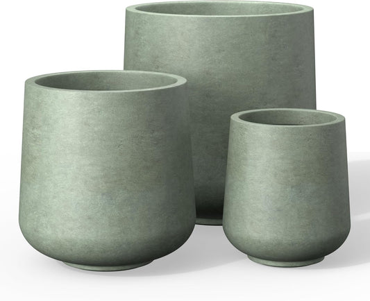 Kante 15.3"+11.6"+8.2" Dia Round Concrete Planter, Large Outdoor Indoor Planter Pots Containers with Drainage Holes and Rubber Plug for Home Garden Patio, Mint Green