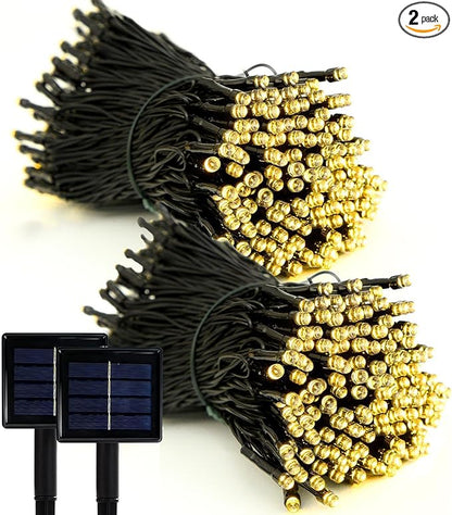 Solar String Lights 2 Pack, Outdoor Light Total 400 LED 144FT Solar Christmas Lights, 8 Modes Solar Lights Oudoor Waterproof for Tree Patio Yard Garden Christmas Parties Decoration (Warm White)