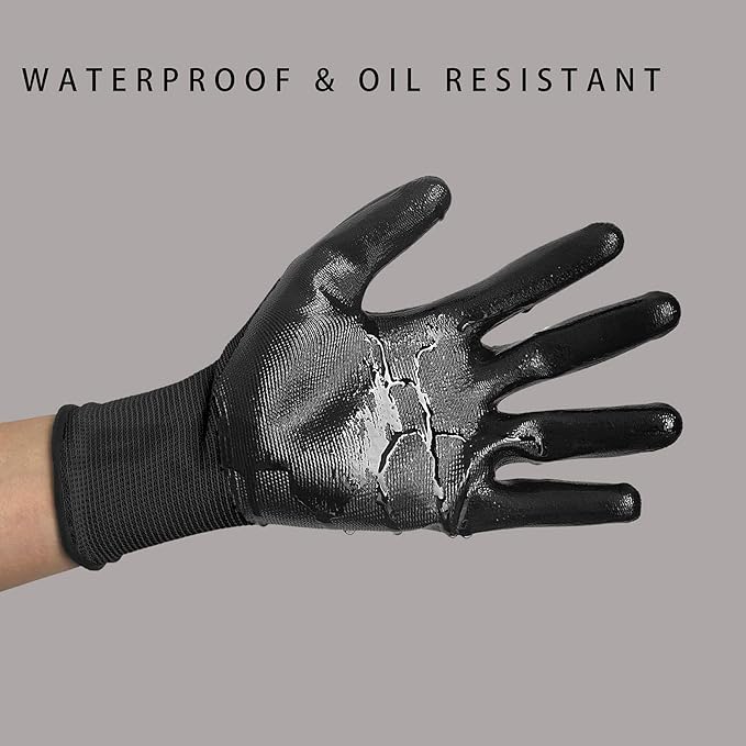 Evridwear Nitrile Coated Work Gloves,Superior Oil Resistance with Grip for Men Women Automotive,Gardening, Mechanic