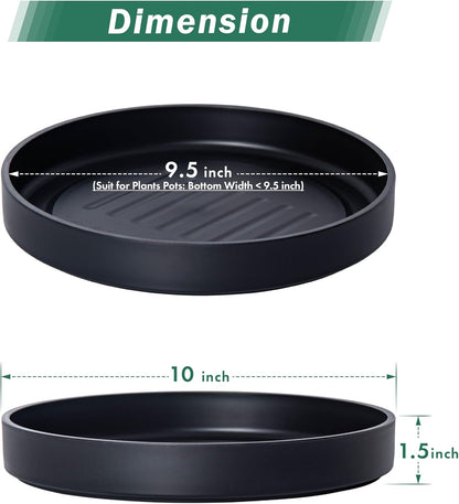 Phoenix Vine 10 Inch Plastic Plant Saucer Water Drip Tray, Heavy Sturdy Round Plant Drainage Tray for Indoors Outdoor, Set of 2, Matte Black, 21-TY-10B-2