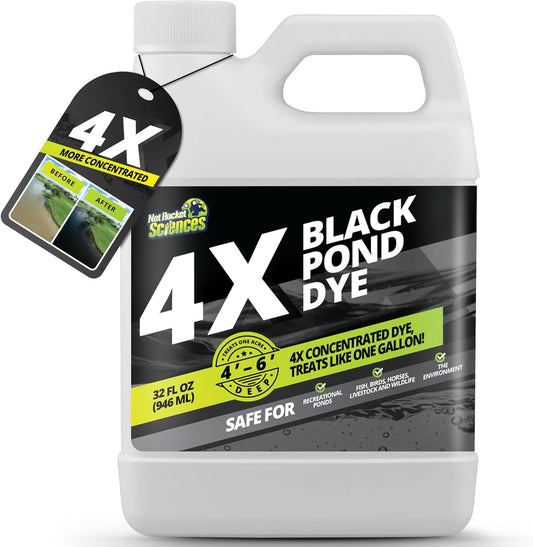 32oz Reflective Black Pond Dye, 4X Concentrate Pond Dye Black, Natural Looking and Long Lasting Liquid Lake Colorant, Protects Against Sunlight - Ideal for Fish, Birds, and Wildlife