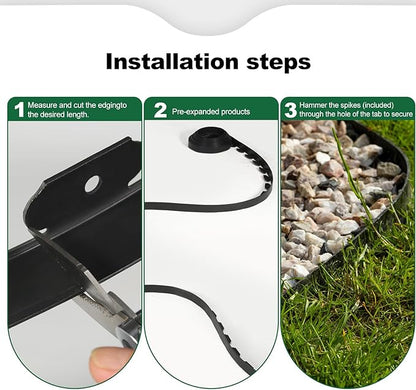 LINSHRY 33 FT Landscape Edging, 4 Inch Tall Garden Edging Border No Dig with 40 Spikes, Flexible Plastic Lawn Edging for Landscaping Flower Bed Yard