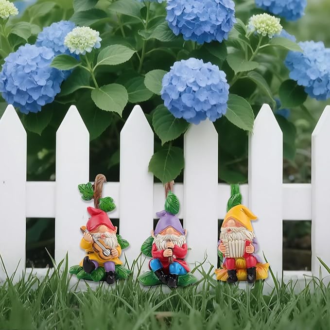 3PCS Climbing Gnomes Statue for Garden Decor, Resin Crafts Plant Decorations for Pots, Fairy Garden Accessories and Tree Faces Decor Outdoor, Halloween and Christmas Decorations