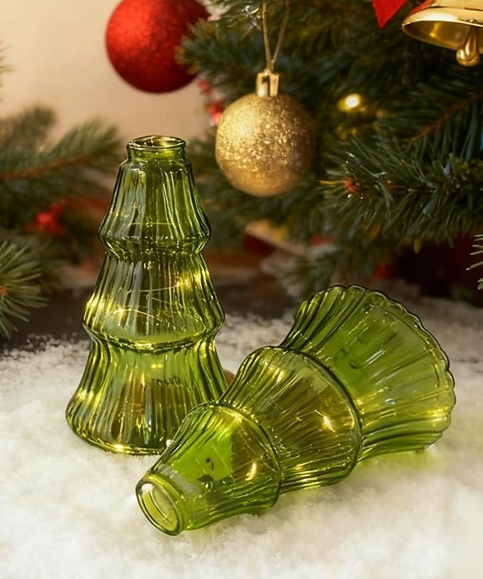 Nacome Christmas Tree Propagation Stations: 2PCS Plant Terrarium Glass Vases for Home Office Decor, for Plant Lovers Women Mom (Green)