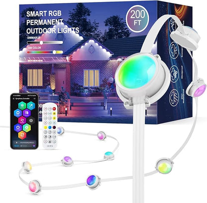 JOH Permanent Outdoor Lights, 200FT with RGB+IC Smart LED Outdoor Lights for House, App & Remote Control, DIY Scene Modes, IP67 Waterproof Christmas Light, Holiday, Party, Halloween Decorations