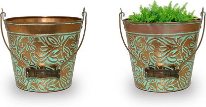 Headwind Vintage Collection - Floral Vintage Copper Planter with Handles – 8 Inch Medium Flower Pots Decorative Plant Indoor – Plant Pots Indoor with Drainage by Robert Allen