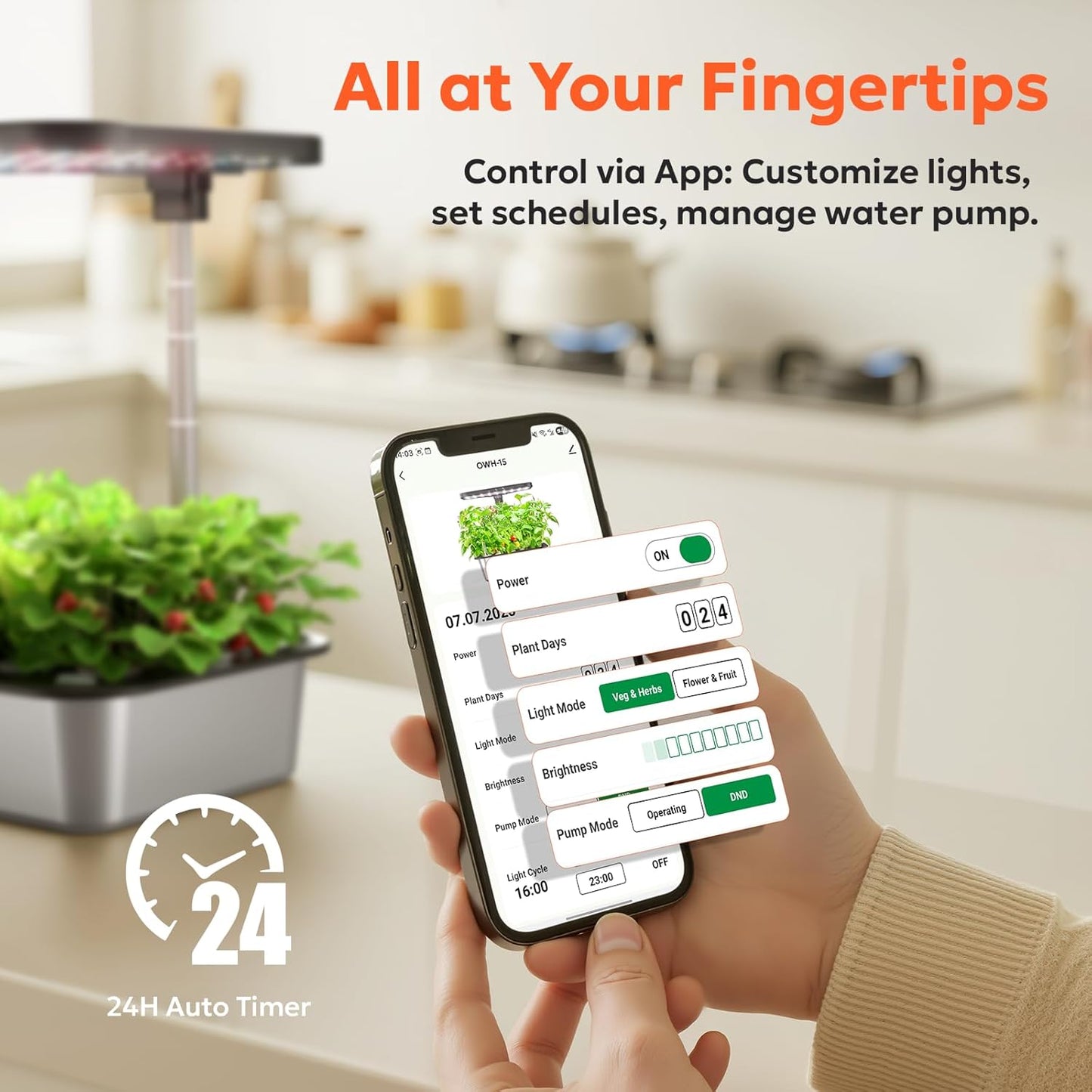 owltron Smart Hydroponics Growing System Kit,15 Pods Indoor Herb Garden with 36W LED Grow Light & APP Control, Planting Height Up to 30", Quiet Water Pump, Stainless Steel - Ideal Gift for All Ages