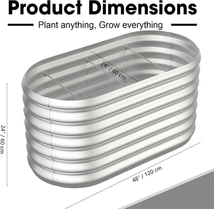 4x2x2ft Oval Galvanized Raised Garden Bed Kits Outdoor Large Metal Modular Planter Box 9-in-1 Raised Beds for Gardening,Vegetables,Fruits,Flowers & Herbs (Silver)