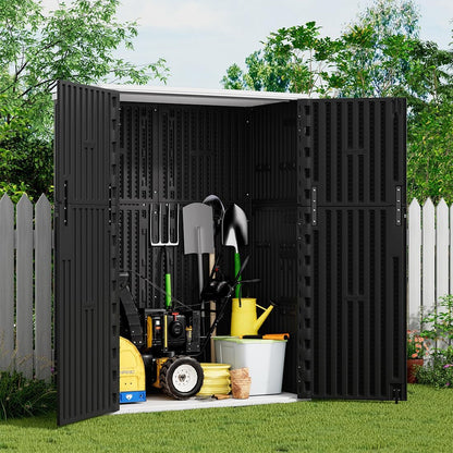 KINYING Outdoor Storage Shed,57 Cu.ft Vertical Outdoor Storage Cabinet Waterproof, Outdoor Resin Tool Shed for Patio Furniture, Garden Tools, Pool Accessories, Lawn Mower(Black Color)