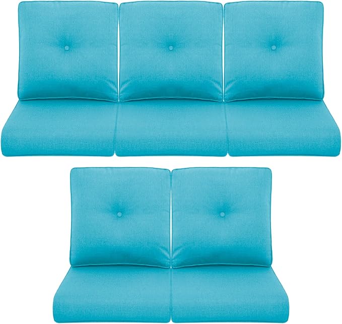 Patio Chair Cushions 5 Packs - Outside 22x24 High Back Water-Resistant Cushion with Zipper Cover for Outdoor Glider Rocking Chairs Loveseat 3-seat Couch Sofa – Teal/Buckle