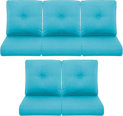 Patio Chair Cushions 5 Packs - Outside 22x24 High Back Water-Resistant Cushion with Zipper Cover for Outdoor Glider Rocking Chairs Loveseat 3-seat Couch Sofa – Teal/Buckle