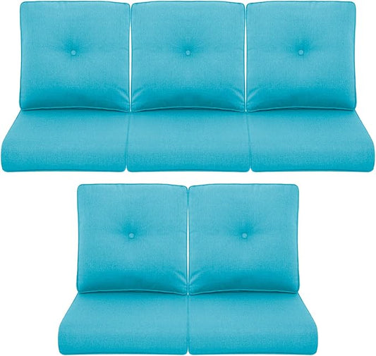 Patio Chair Cushions 5 Packs - Outside 22x24 High Back Water-Resistant Cushion with Zipper Cover for Outdoor Glider Rocking Chairs Loveseat 3-seat Couch Sofa – Teal/Buckle