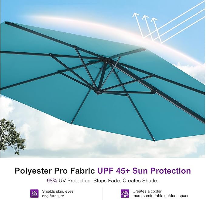 PURPLE LEAF 11 Feet Patio Umbrella Outdoor Cantilever Round Umbrella Aluminum Offset Umbrella with 360-degree Rotation for Garden Deck Pool Patio, Turquoise Blue