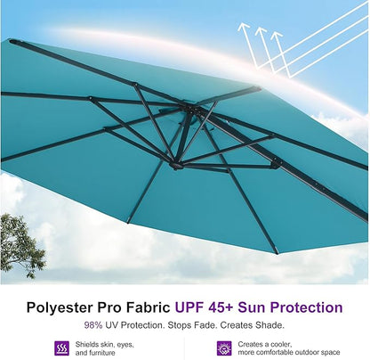 PURPLE LEAF 11 Feet Patio Umbrella Outdoor Cantilever Round Umbrella Aluminum Offset Umbrella with 360-degree Rotation for Garden Deck Pool Patio, Turquoise Blue