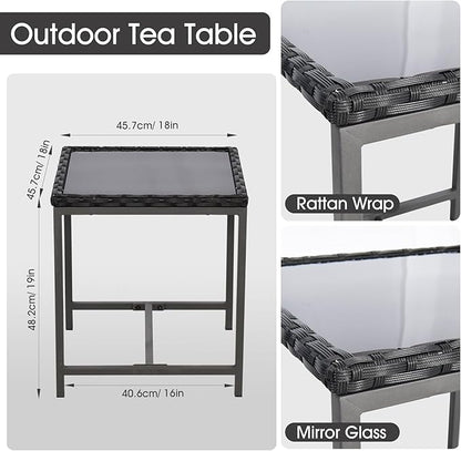 Bistro 3 Piece Patio Furniture Set, Patio Table and Rattan Outdoor Rocking Chairs Set of 2, Outdoor Bistro Conversation Set for Garden, Balcony, Poolside, Backyard, Blue