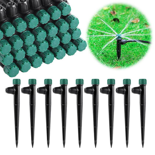 Anti-Drop Drip Irrigation Emitters for 1/4" Drip Tubing,5.5" Stake with Adjustable Automatic Irrigation Drippers for (4-7mm) Garden Watering System. (50pcs-360 Degree Drip)
