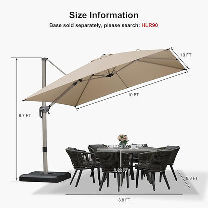 PURPLE LEAF 10' X 10' Patio Umbrella Outdoor Cantilever Umbrella, Aluminum Offset Umbrella with Champagne Frame and 360° Rotation for Pool Deck Garden, Beige