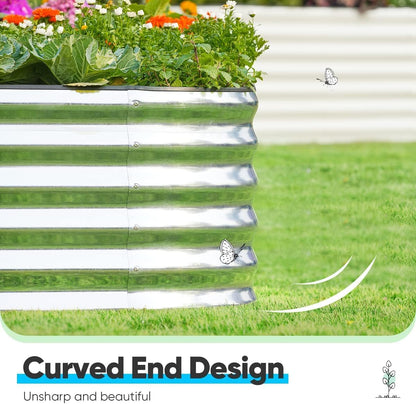 Quictent Raised Garden Bed Kit Oval Galvanized Metal Planter Box Tall for Vegetables Outdoor Backyard, Rubber Strip Edging Included, Silver 8x4x1.5 ft