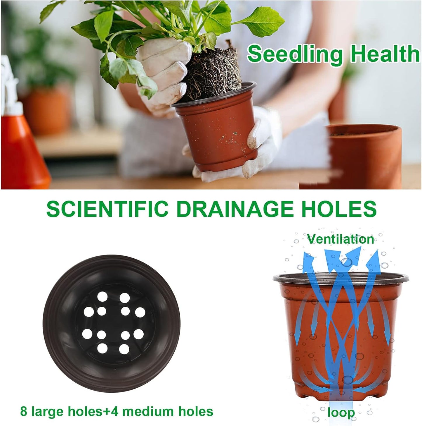 Augshy 40 Pcs 6" Plastic Plant Nursery Seed Starting Pots for Indoor Outdoor Succulent Seedling Cutting Transplanting