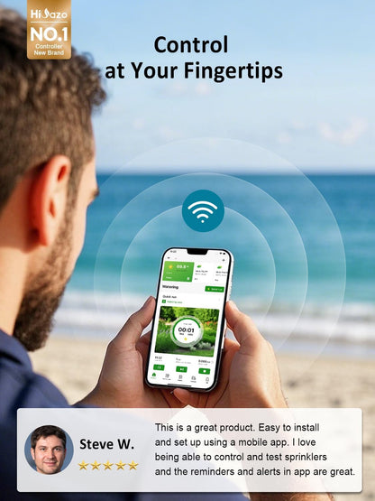 Smart Sprinklers Controller WiFi, Irrigation Controller Easy Use App Enabled, 4 Zone + 16 Plans, Save Water Auto Skip Rain, Freeze & Wind, 10 Minutes Install (Light Blue)