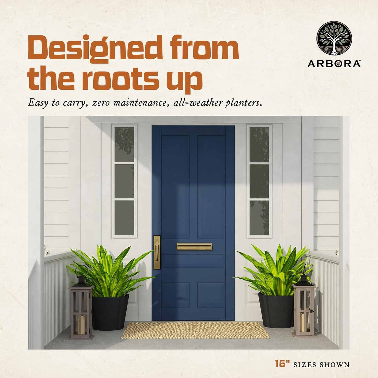 ARBORA 20" Monaco Square Polyresin Indoor and Outdoor Planter with Classic Black Finish - Durable, Weatherproof, Lightweight, Large Plant Pot for Patio, Garden, Deck, Entryway